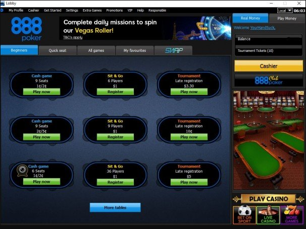 Sit & Go, Tournaments and Cash Games at 888poker