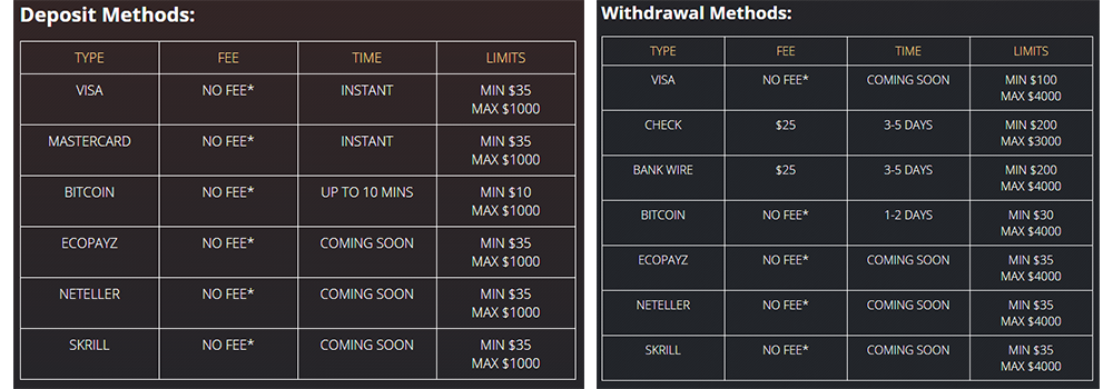 At Cherry Jackpot Casino you can deposit or withdrawal by various payment methods